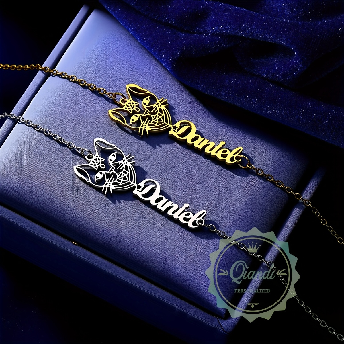 Charming Cat Stainless Steel Bracelet with Custom Name